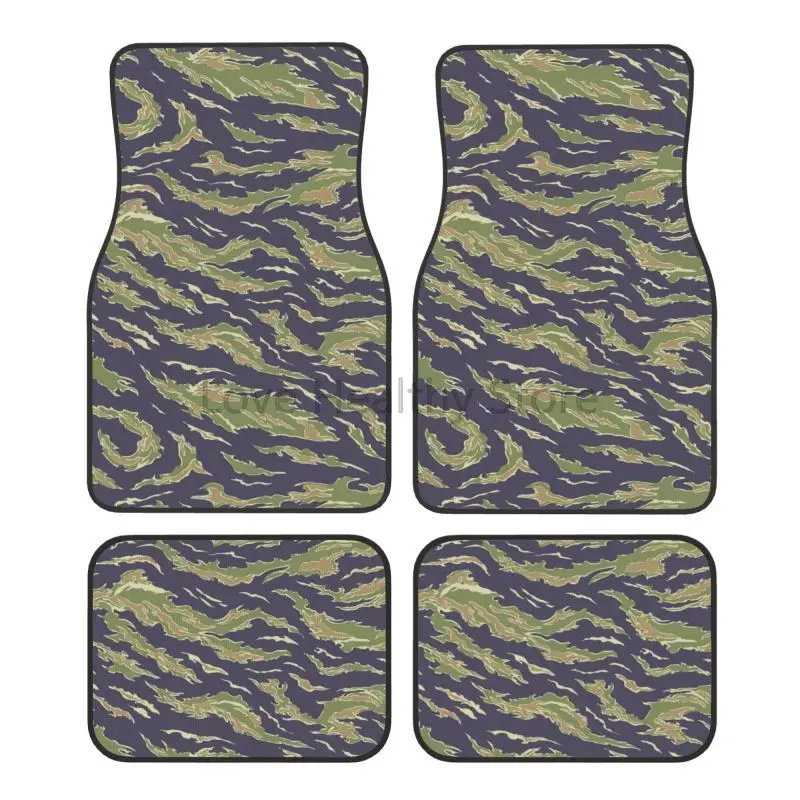 Camo Pattern Set - ชุดพรมปูพื้นรถยนต์ลายเสือดาว 4 ชิ้น แบบกันลื่น สำหรับพื้นที่นั่งด้านหน้าและด้านหลัง พร้อมแผ่นรองยาง