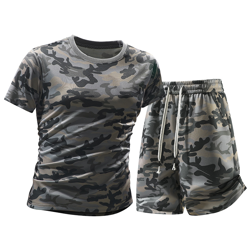 Camo Pattern Set - ลายพราง 3D พิมพ์ลาย ชุดวอร์มลายพรางฤดูร้อน ชายหญิง เสื้อยืดแขนสั้น