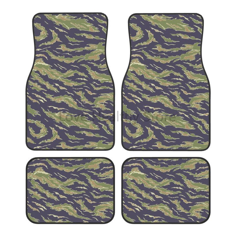 Camo Pattern Set - ชุดพรมปูพื้นรถยนต์ลายเสือดาว 4 ชิ้น แบบกันลื่น สำหรับด้านหน้าและด้านหลัง พร้อมแผ่นรองยาง