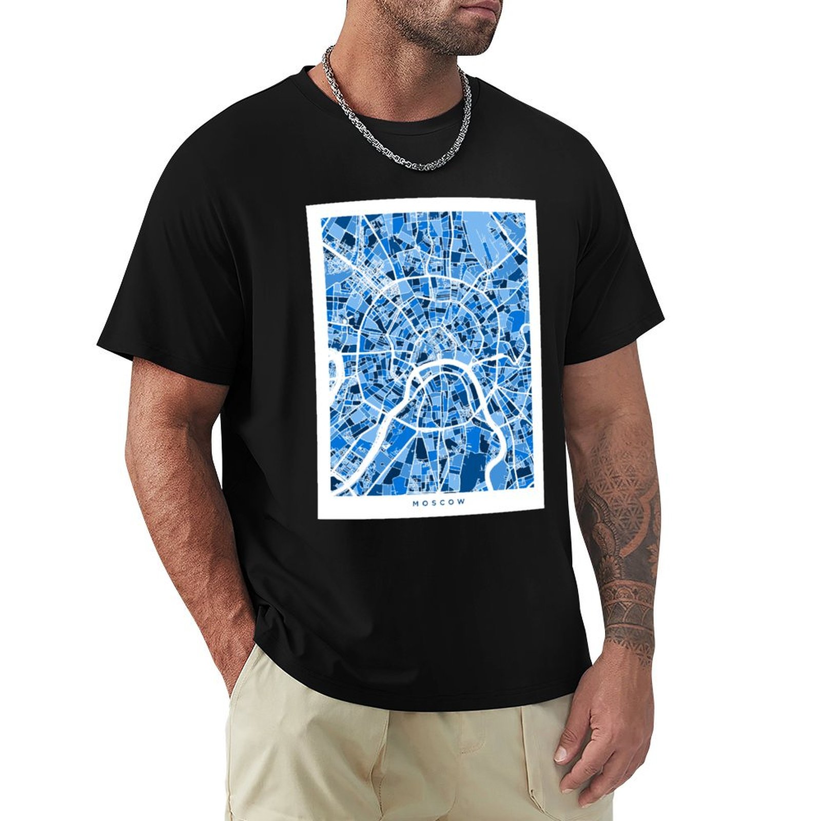 Street Fashion Moscow - เสื้อยืดลายแผนที่ถนนเมืองมอสโก แฟชั่นลำลอง แขนสั้น