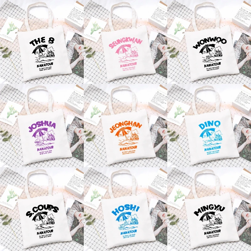 Tote Bag Canvas Print - กระเป๋าถือสะพายไหล่ลายตัวอักษรสีขาวเรียบง่ายสไตล์ฤดูร้อน Nanatour ของวงเคป็อป S.Coups Jeonghan กระเป๋าผ้าแคนวาส