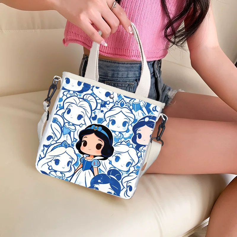 Tote Bag Canvas Print - กระเป๋าผ้าพิมพ์ลายการ์ตูนสโนว์ไวท์, กระเป๋าสะพายข้างผ้าแคนวาสน้ำหนักเบา, กระเป๋าสะพายช้อปปิ้งแบบใช้ซ้ำได้สำหรับเด็ก