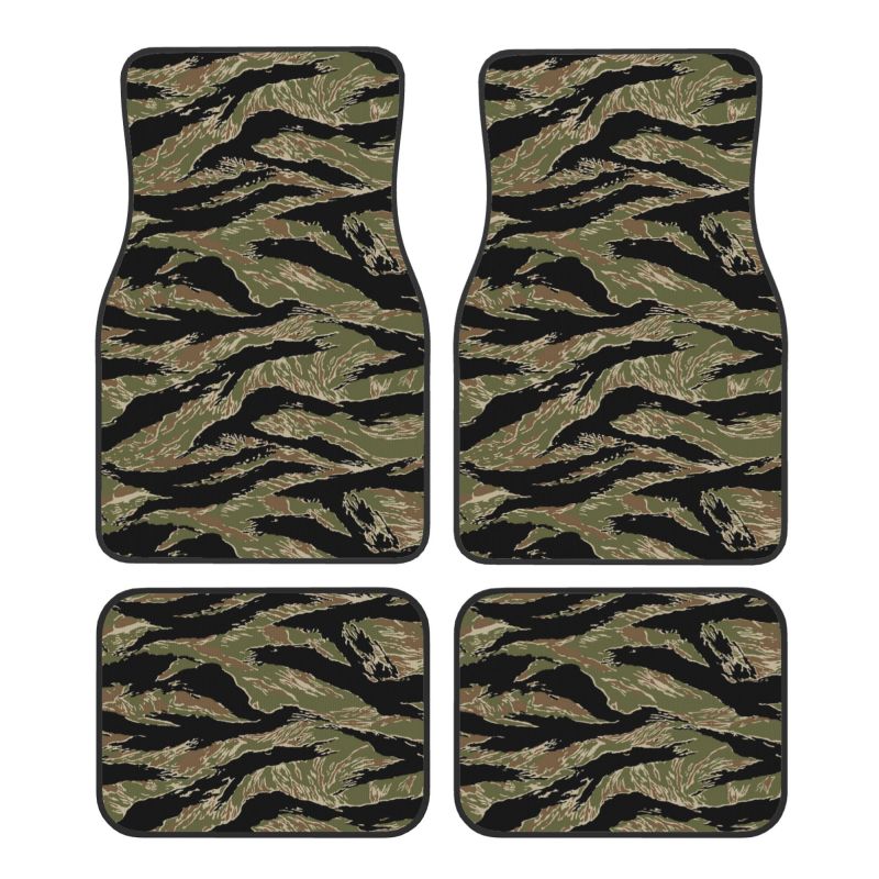Camo Pattern Set - ชุดพรมปูพื้นรถยนต์ลายเสือดาว 4 ชิ้น แบบกันลื่น สำหรับด้านหน้าและด้านหลัง พร้อมแผ่นรองยาง