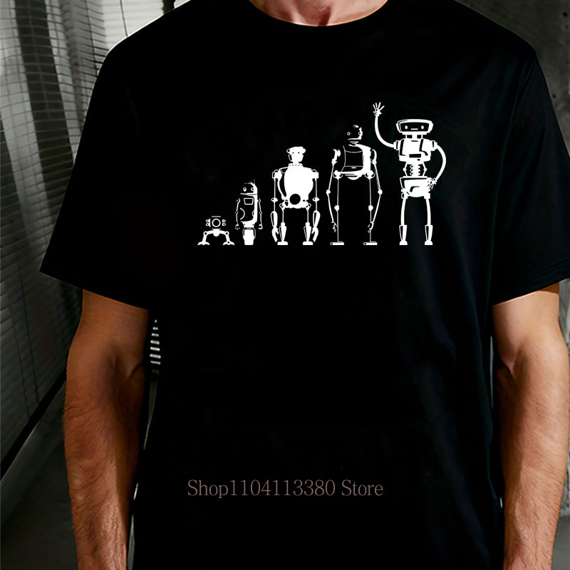 Street Fashion Evolution - โรโบท อีโวลูชั่นเสื้อยืดพิมพ์ลายกราฟิกผู้ชายฤดูร้อนแฟชั่นลำลองไฮสตรีทพังก์ท็อปส์ เรโทรคอกลมแขนสั้นเสื้อยืดผ้าฝ้าย