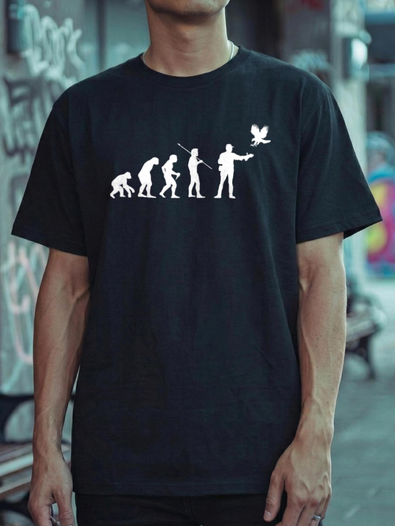 Street Fashion Evolution - เสื้อยืดคอกลมแขนสั้นพิมพ์ลายอินทรี Human Evolution สำหรับผู้ชาย เนื้อผ้านุ่ม ใส่สบาย