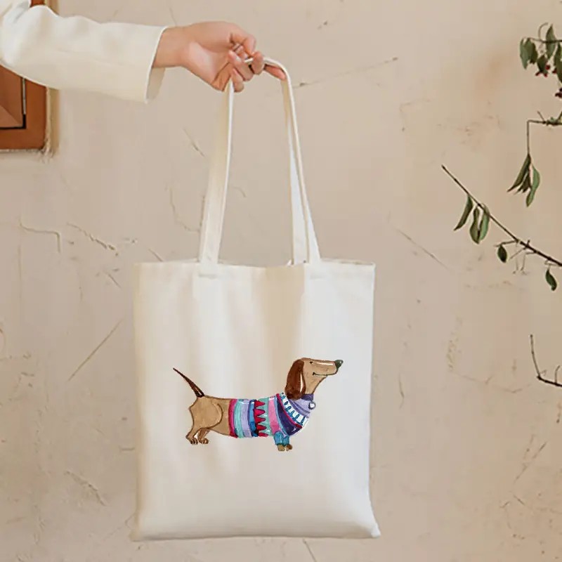 Tote Bag Canvas Print - กระเป๋าสะพายข้างลายดัชชุนด์น่ารัก กระเป๋าถือลำลองสำหรับสาวๆ กระเป๋าผ้าแคนวาสสุดหรูสำหรับผู้หญิง