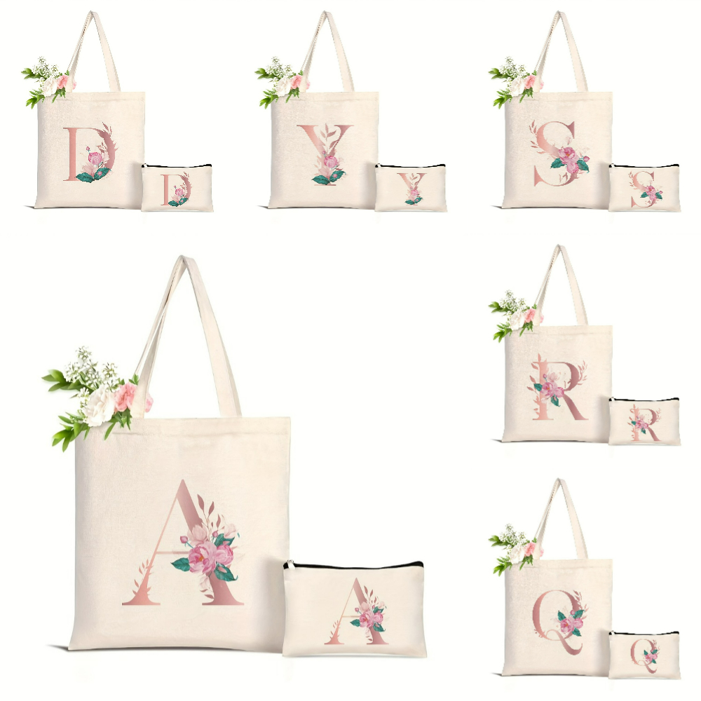 Tote Bag Canvas Print - กระเป๋าโท้ทลายดอกไม้ 1 ใบ ขนาดใหญ่ ใส่ของได้เยอะ กระเป๋าช้อปปิ้งสำหรับผู้หญิง