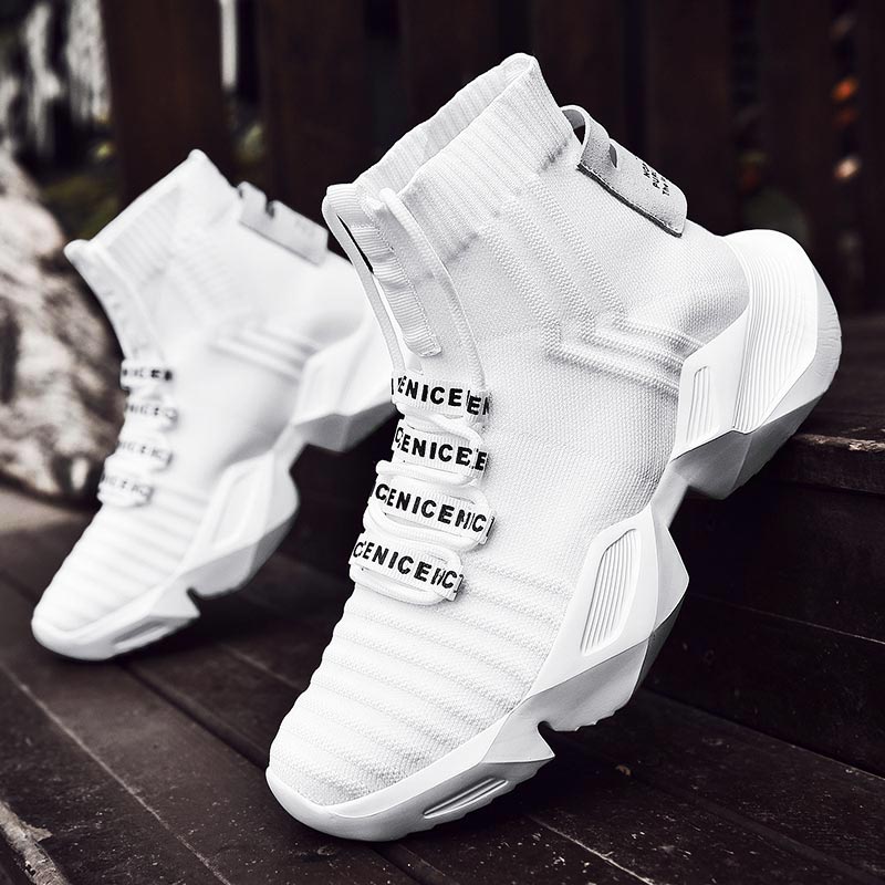 Street Fashion Online Shopping - Plus ขนาดสูงขนาดใหญ่กีฬาถุงเท้า Boot ถุงเท้าผู้ชายรองเท้าผ้าใบรองเท้าวิ่งผู้ชายกีฬารองเท้าสีขาวกีฬารองเท้าผู้ชายถัก Gym GME-1560