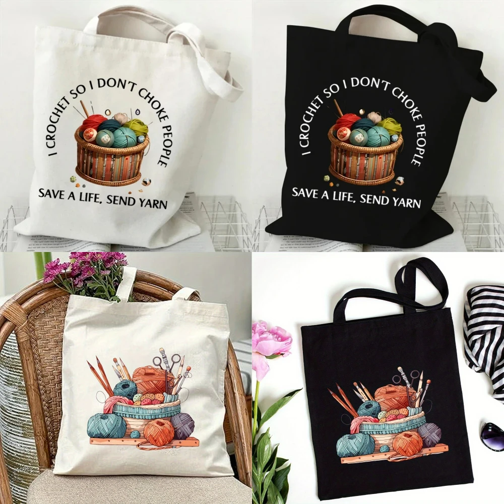 Tote Bag Canvas Print - กระเป๋าถือไหมพรมทรงกลมคลาสสิกสำหรับผู้หญิง กระเป๋าผ้าแคนวาสสะพายไหล่แบบประหยัดพลังงาน กระเป๋าโยคะขนาดใหญ่ ทนทาน เหมาะสำหรับเดินทางและใช้ในชีวิตประจำวัน
