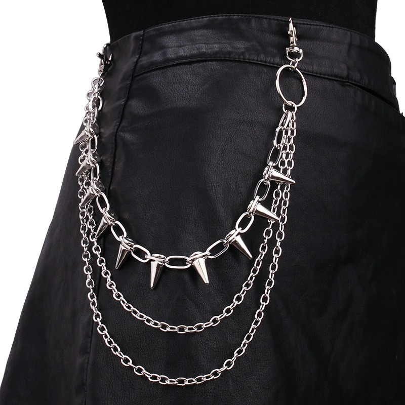 Street Fashion Jewelry - โซ่คาดเอวสไตล์ฮิปฮอป พังก์ร็อก เมทัล สำหรับผู้ชายและผู้หญิง ใช้เป็นพวงกุญแจ สายคล้องกางเกง