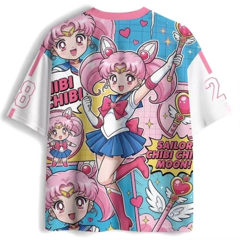 Street Fashion Types - เสื้อยืดแขนสั้น Sailor Chibi Moon Print Jersey