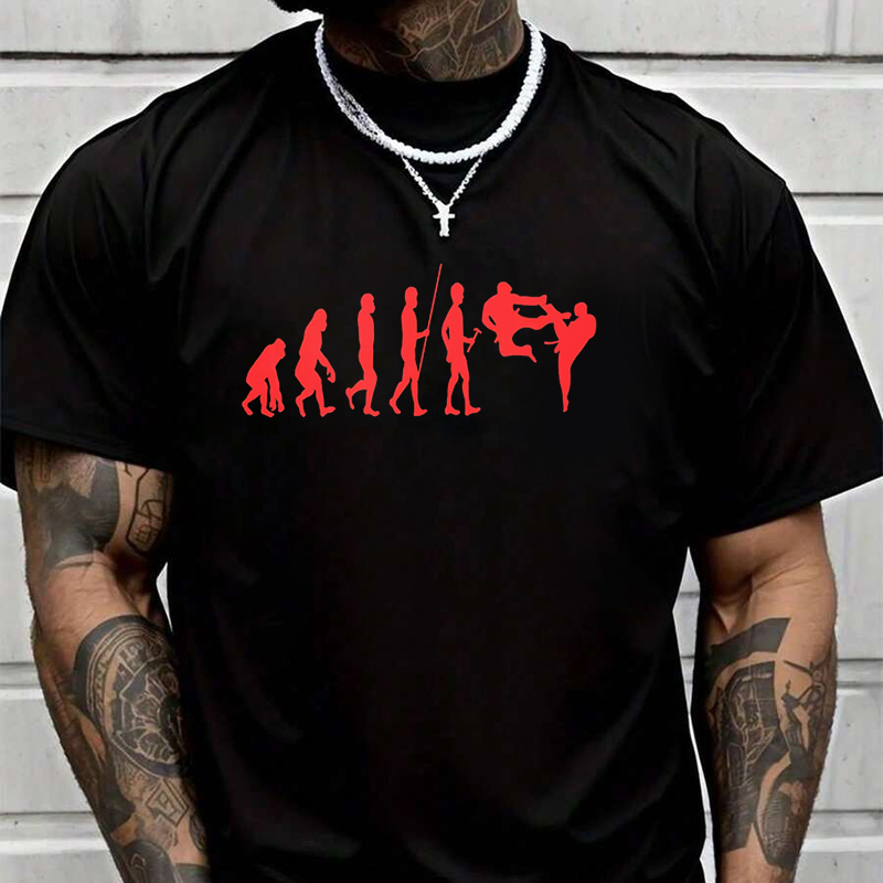 Street Fashion Evolution - คาราเต้ อีโวลูชั่น พริ้นท์เสื้อยืดพิมพ์ลายกราฟิกสำหรับผู้ชาย สไตล์ลำลองทันสมัย ​​เหมาะสำหรับการเดินทางและเสื้อยืดกีฬา