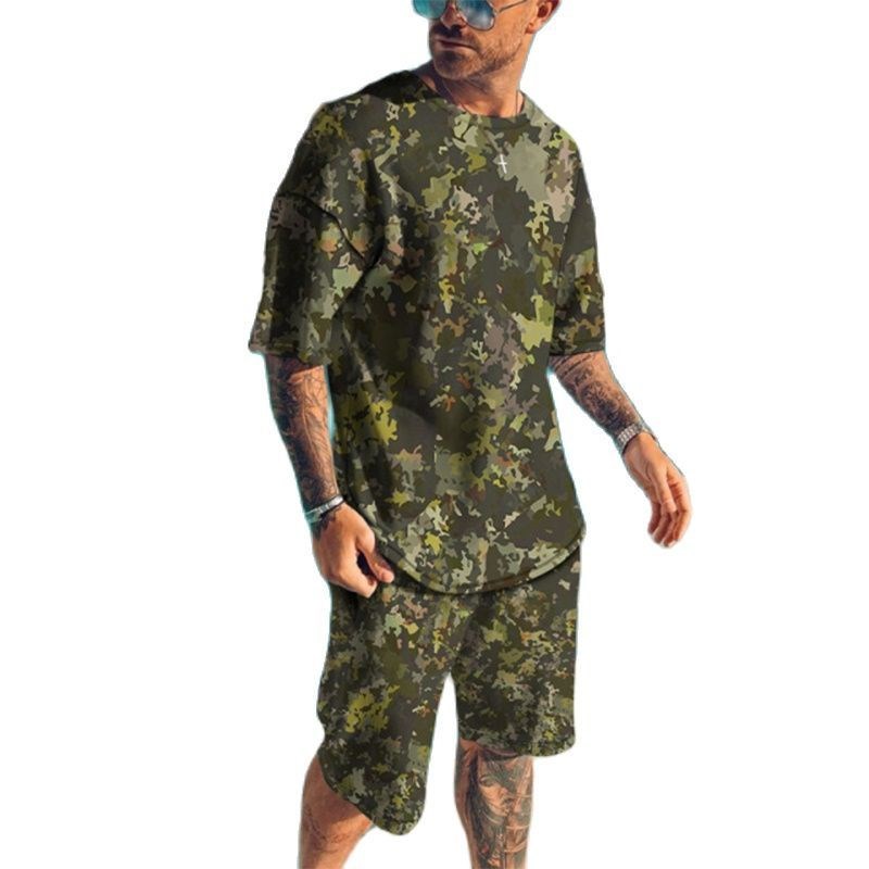 Camo Pattern Set - ฤดูร้อนใหม่ผู้ชายTracksuits 3Dพิมพ์เสื้อยืดชุดลวงตาชุดรูปแบบกีฬาแขนสั้นกางเกงขาสั้นแฟชั่นStreetเสื้อผ้า