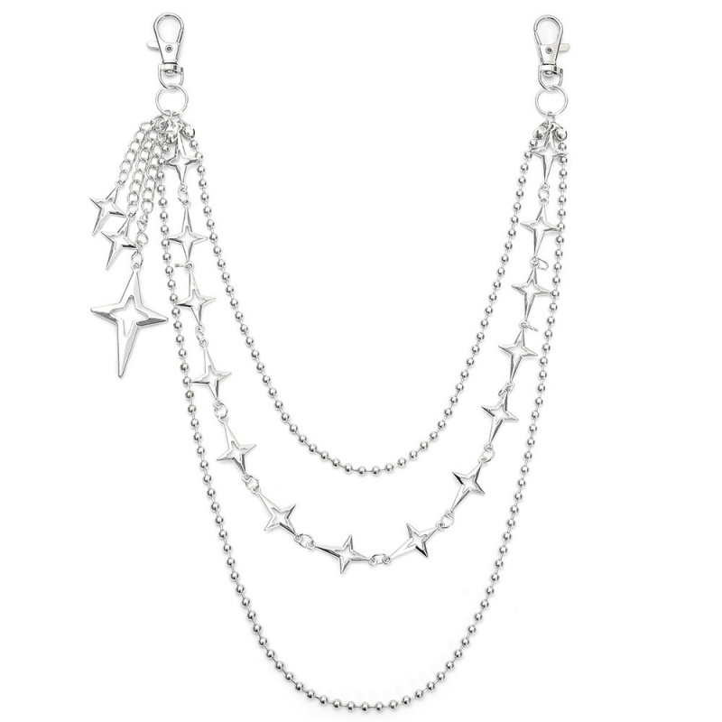 Street Fashion Jewelry - สร้อยคาดเอวแบบหลายชั้นลายดาวสไตล์พังก์ฮิปฮอปสำหรับผู้หญิง สร้อยคล้องกางเกงยีนส์สุดเทรนดี้ พวงกุญแจ เครื่องประดับแฟชั่น ของขวัญ