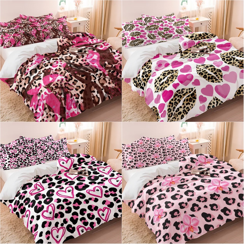 Camo Pattern Set - ชุดผ้าปูที่นอนลายพรางเสือดาวสีชมพู (ประกอบด้วยผ้าห่ม 1 ผืนและปลอกหมอน 1/2 ใบ)
