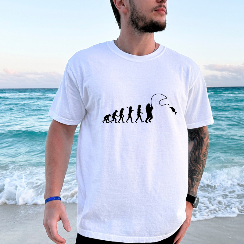 Street Fashion Evolution - Fishing Evolution พิมพ์เสื้อยืดตลกคนรักตกปลา Mens แขนสั้นหลวมขนาดใหญ่ Tees