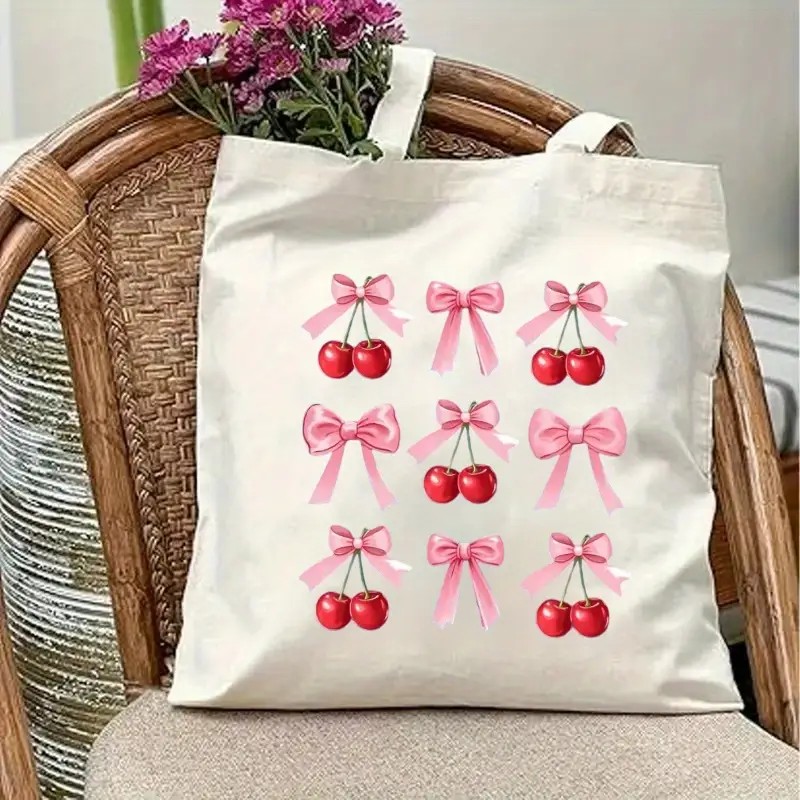 กระเป๋าผ้าแคนวาสลายโบว์เชอร์รี - Tote Bag Canvas Print บทวิจารณ์และราคา