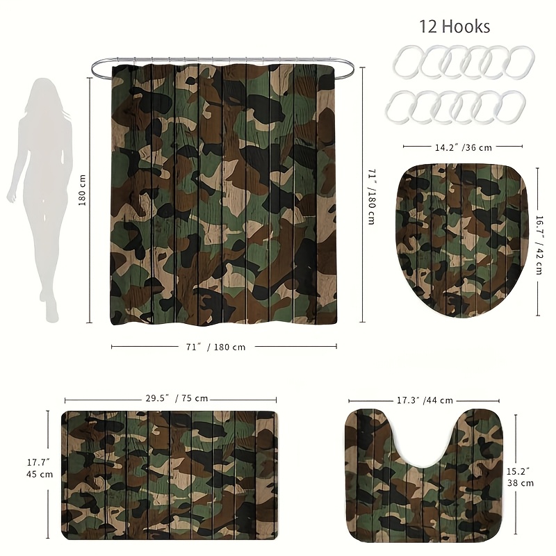 ชุดม่านอาบน้ำลายไม้พราง 4 ชิ้น - Camo Pattern Set บทวิจารณ์และราคา