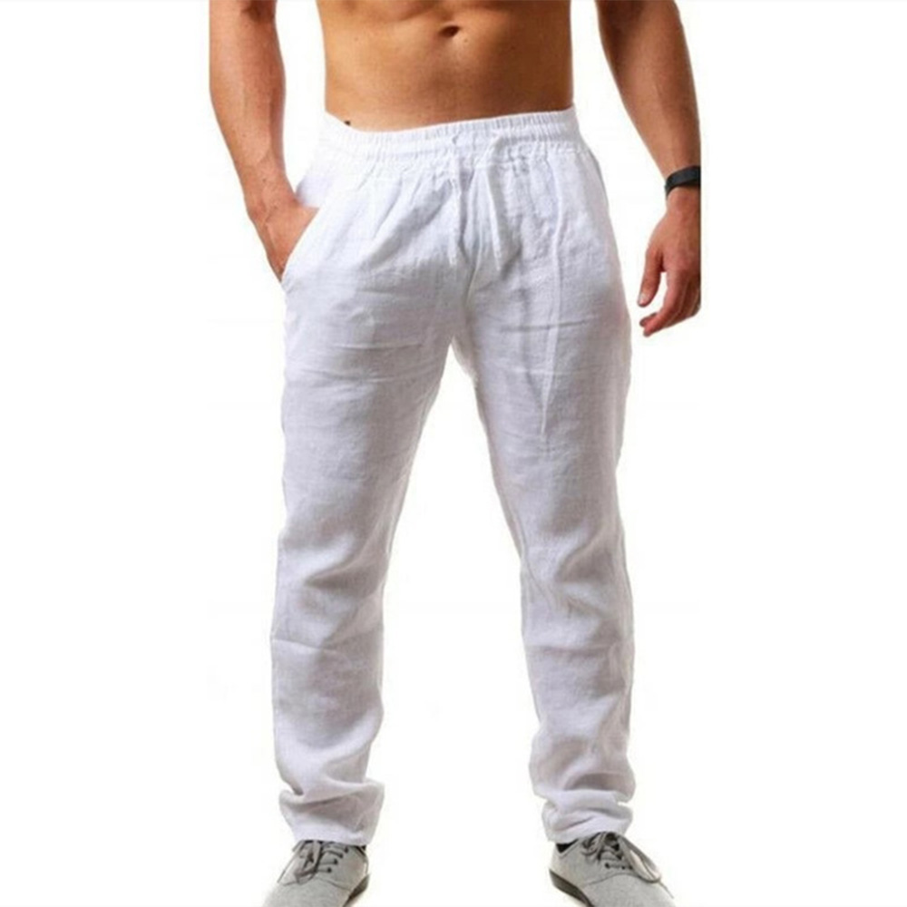 กางเกงผ้าฝ้ายลินินผู้ชายฤดูร้อ - Street Fashion Types บทวิจารณ์และราคา