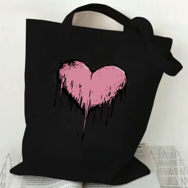 กระเป๋าผ้าแคนวาสลายหัวใจพิมพ์ล - Tote Bag Canvas Print บทวิจารณ์และราคา