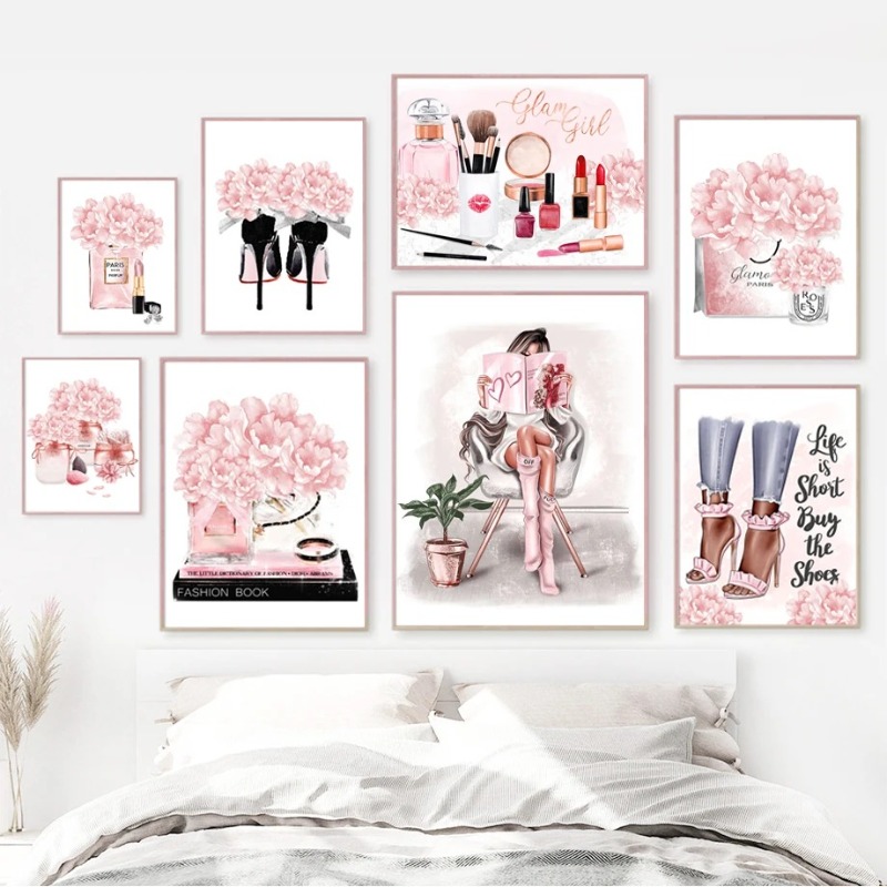 ภาพวาดบนผ้าใบลายดอกไม้สีชมพู น - Street Fashion In Paris บทวิจารณ์และราคา