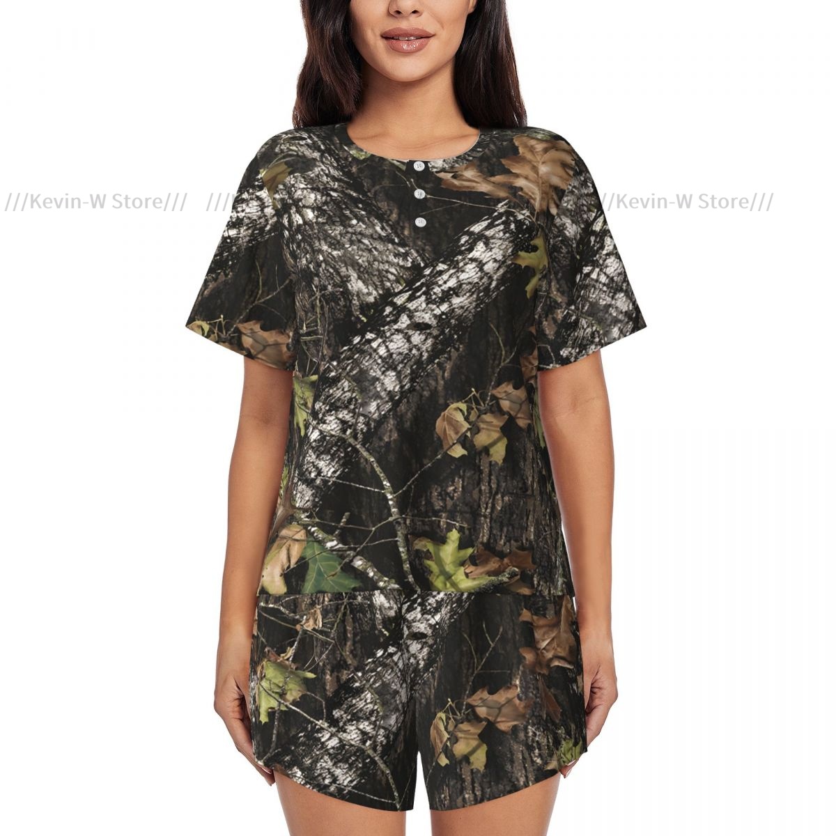 ชุดนอนสตรีสองชิ้นเสื้อยืดแขนสั - Camo Pattern Set บทวิจารณ์และราคา