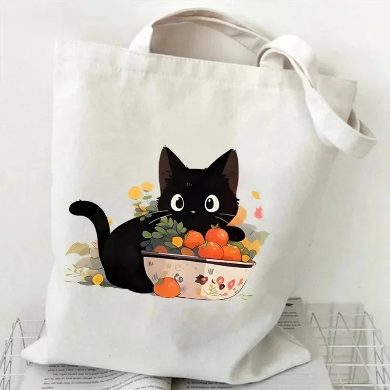 กระเป๋าผ้าแคนวาสลายแมวและหนังส - Tote Bag Canvas Print บทวิจารณ์และราคา