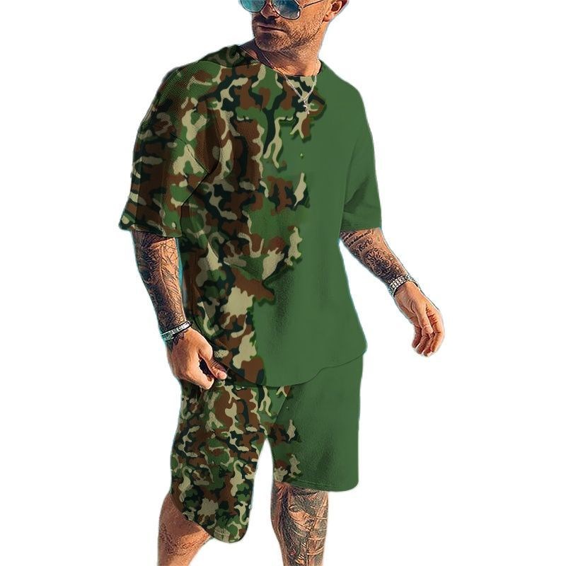 ฤดูร้อนใหม่ผู้ชายTracksuits 3D - Camo Pattern Set บทวิจารณ์และราคา