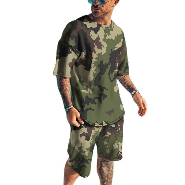 ฤดูร้อนใหม่ผู้ชายTracksuits 3D - Camo Pattern Set บทวิจารณ์และราคา